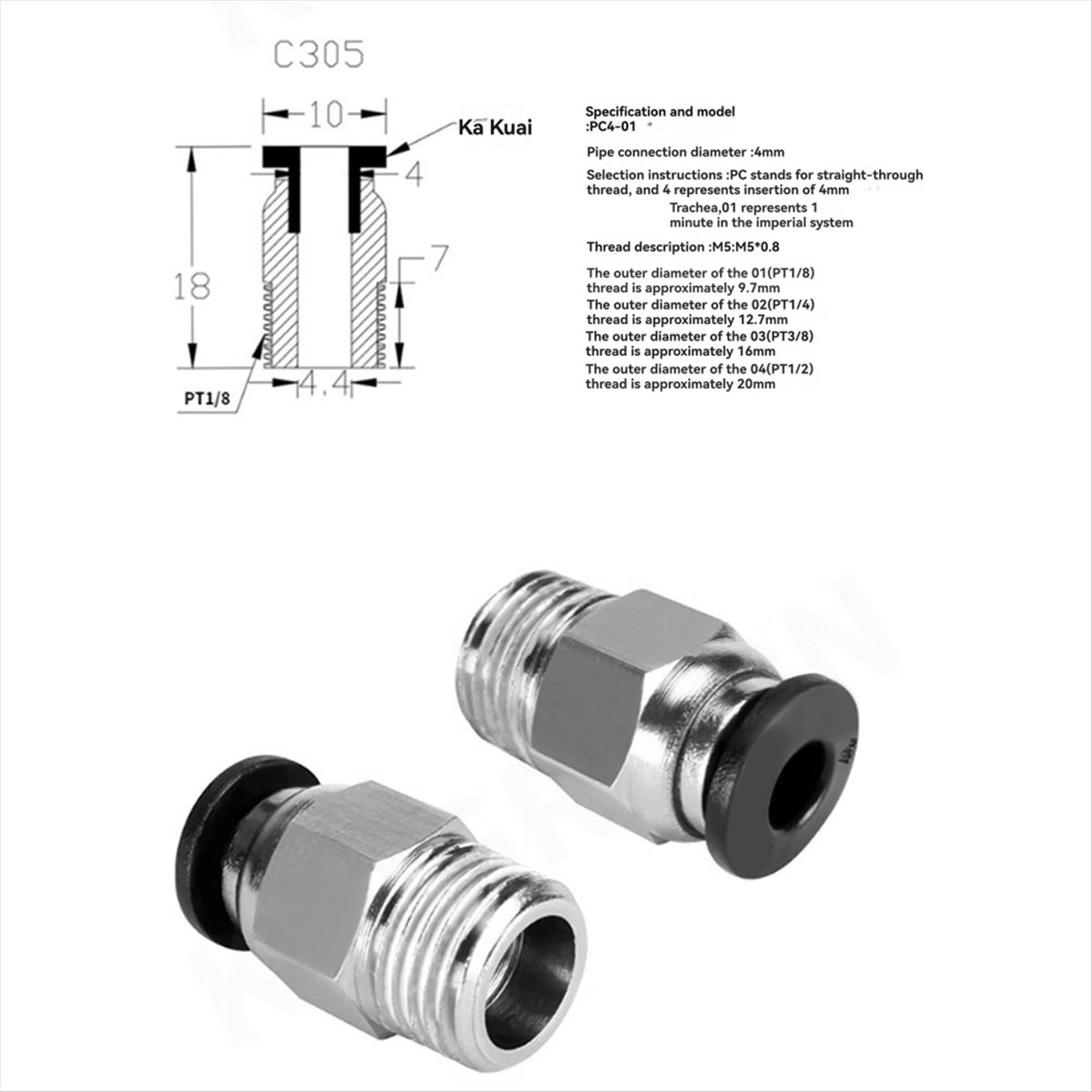 【A60I】 PC4-M10 Male Straight P - đánh giá và giá Ptfe Tube